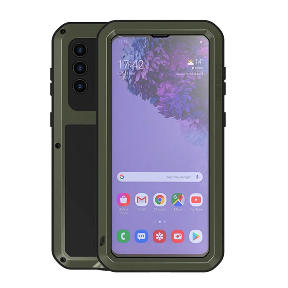 LOVE MEI Shockproof Dropproof Dustproof Metal+Silicone Phone Case with Temepered Glass Film for Samsung Galaxy S21+ 5G - Green - 1