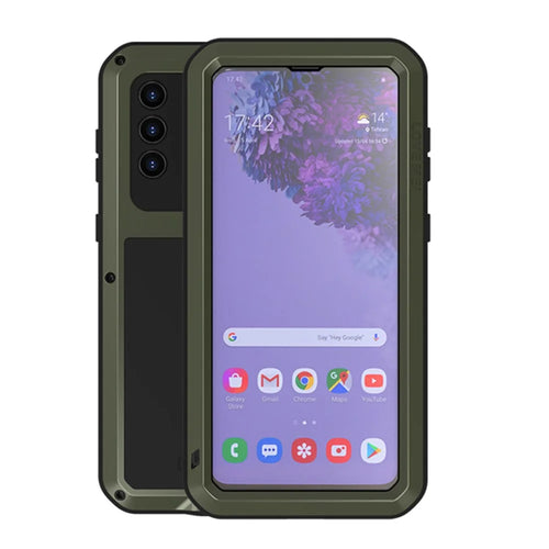 LOVE MEI Shockproof Dropproof Dustproof Metal+Silicone Phone Case with Temepered Glass Film for Samsung Galaxy S21+ 5G - Green - 1