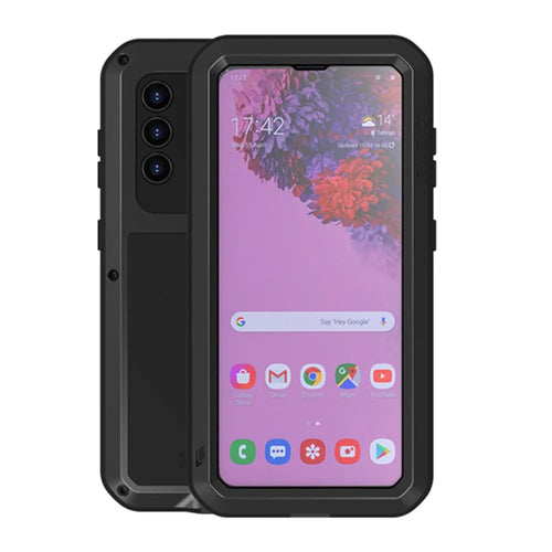 LOVE MEI Shockproof Dropproof Dustproof Metal+Silicone Case with Temepered Glass Film for Samsung Galaxy S21 4G / 5G - Black - 1