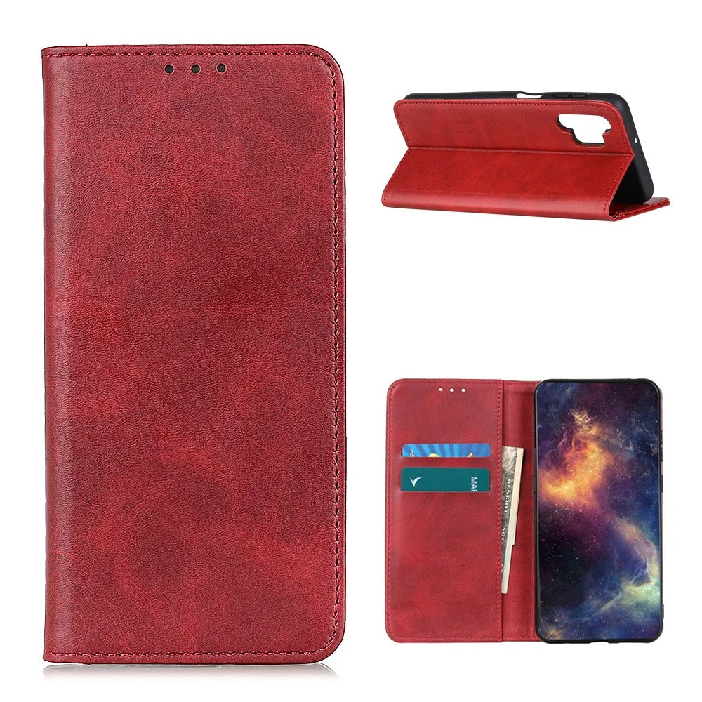 Wallet Stand Split Leather Magnetic Closure Protective Case for Samsung Galaxy A32 4G (EU Version) - Red - 1