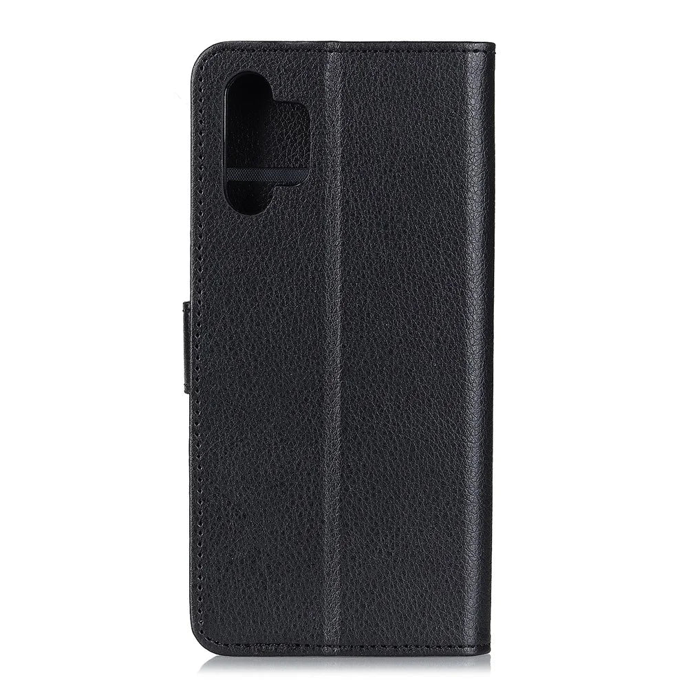 Folio Flip Design Litchi Skin Leather Phone Case Stand Protective Shell with Wallet for Samsung Galaxy A32 4G (EU Version) - Black - 3