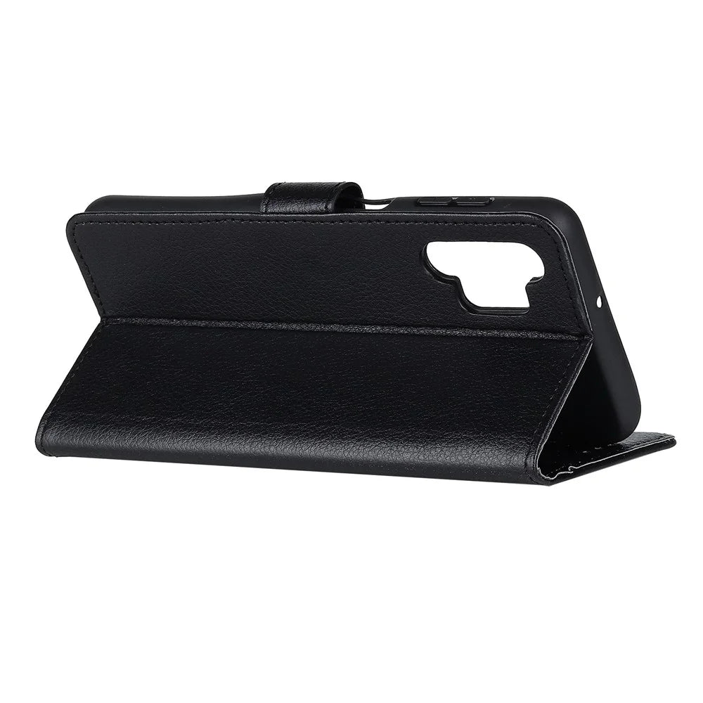 Folio Flip Design Litchi Skin Leather Phone Case Stand Protective Shell with Wallet for Samsung Galaxy A32 4G (EU Version) - Black - 4