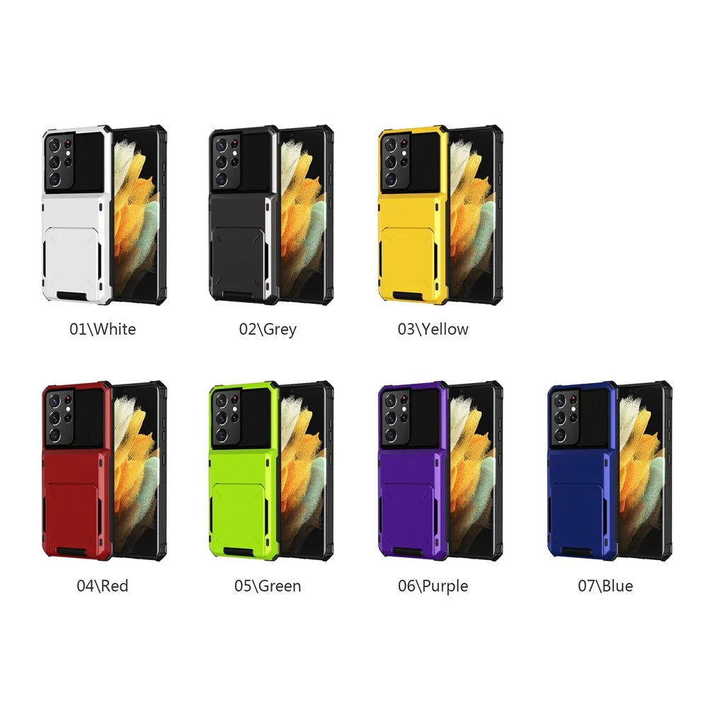 Flip Card Holder TPU+PC Hybrid Case for Samsung Galaxy S21 Ultra 5G - Black - 3