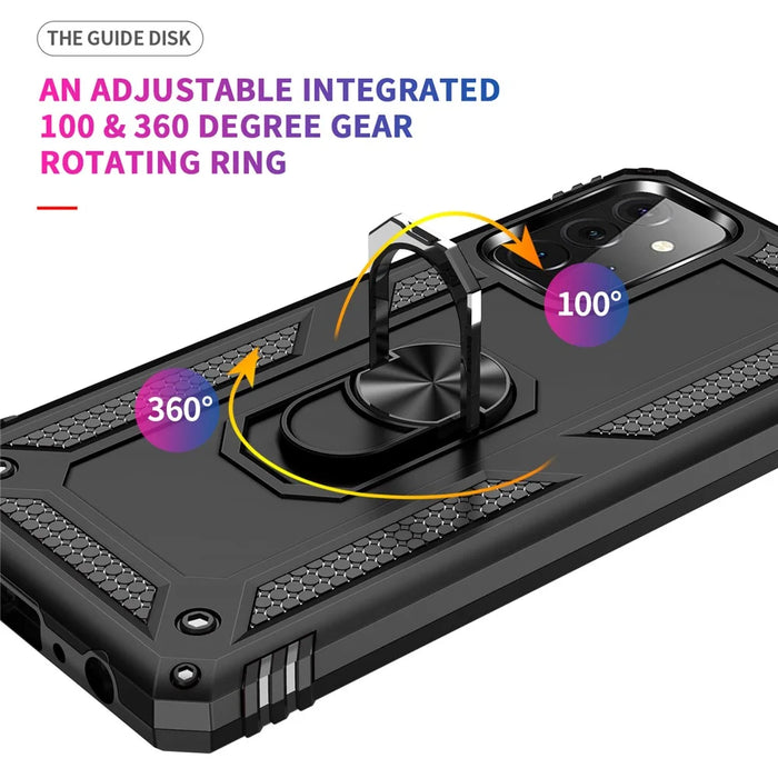 Hybrid PC + TPU Phone Case Shell Anti-Fall Finger Ring Kickstand for Samsung Galaxy A72 5G - Black - 4