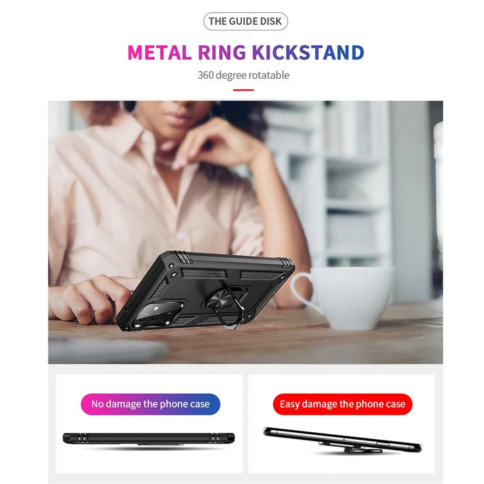 Hybrid PC + TPU Phone Case Shell Anti-Fall Finger Ring Kickstand for Samsung Galaxy A72 5G - Black - 6