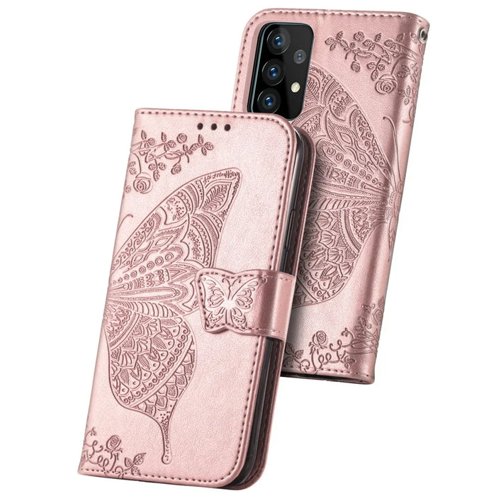 Imprint Big Butterfly Leather Wallet Phone Shell for Samsung Galaxy A52 4G/5G / A52s 5G - Rose Gold - 2