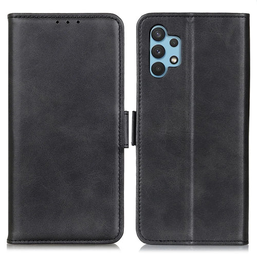 For Samsung Galaxy A32 4G (EU Version) Magnetic Clasp Design Folio Flip Wallet Leather Stand Case - Black - 1