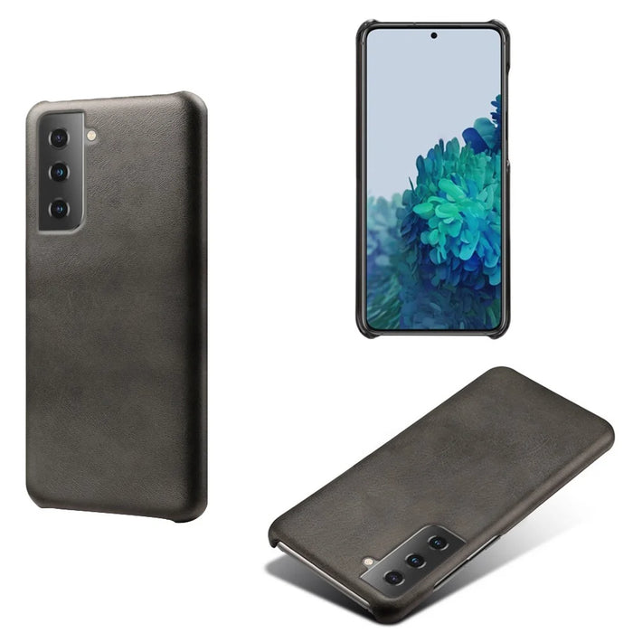 PU Leather Coated PC Phone Case for Samsung Galaxy S21 4G / 5G - Black - 1