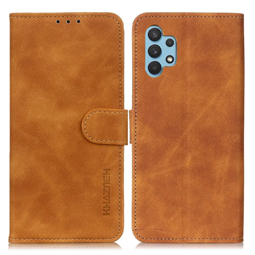 KHAZNEH Wallet Design Phone Case for Samsung Galaxy A32 4G, Retro Style PU Leather Shockproof Flip Cover with Stand - Brown - 1