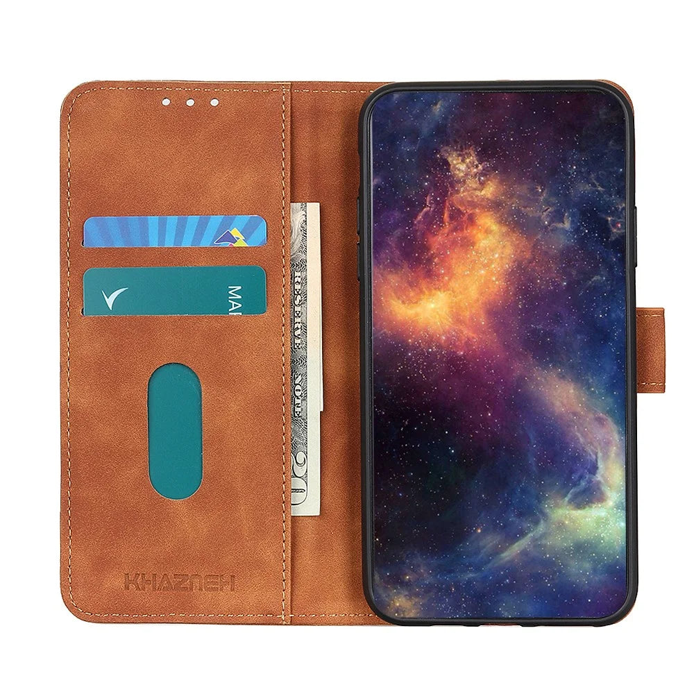 KHAZNEH Wallet Design Phone Case for Samsung Galaxy A32 4G, Retro Style PU Leather Shockproof Flip Cover with Stand - Brown - 2