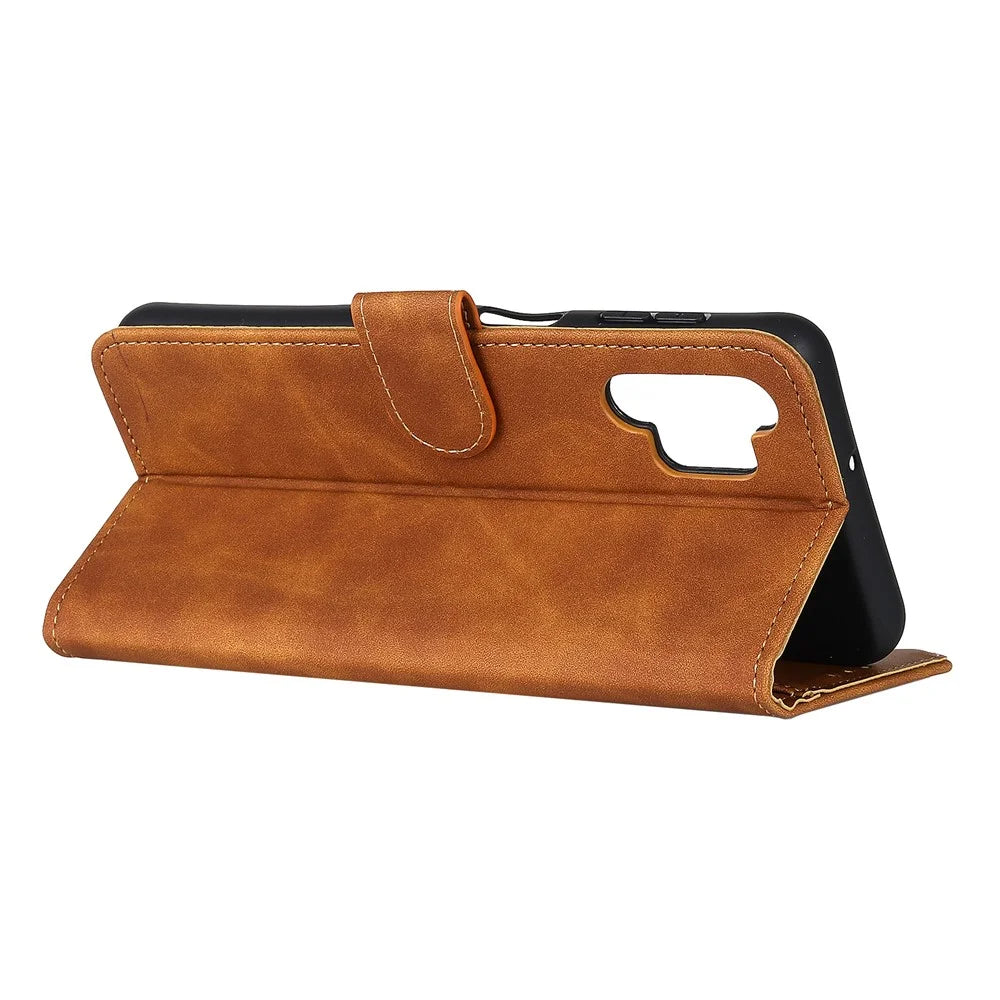 KHAZNEH Wallet Design Phone Case for Samsung Galaxy A32 4G, Retro Style PU Leather Shockproof Flip Cover with Stand - Brown - 3