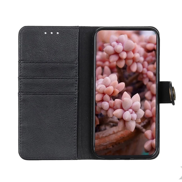 KHAZNEH Retro Style Leather Protector Case Wallet Stand Cover for Samsung Galaxy A32 4G - Black - 2