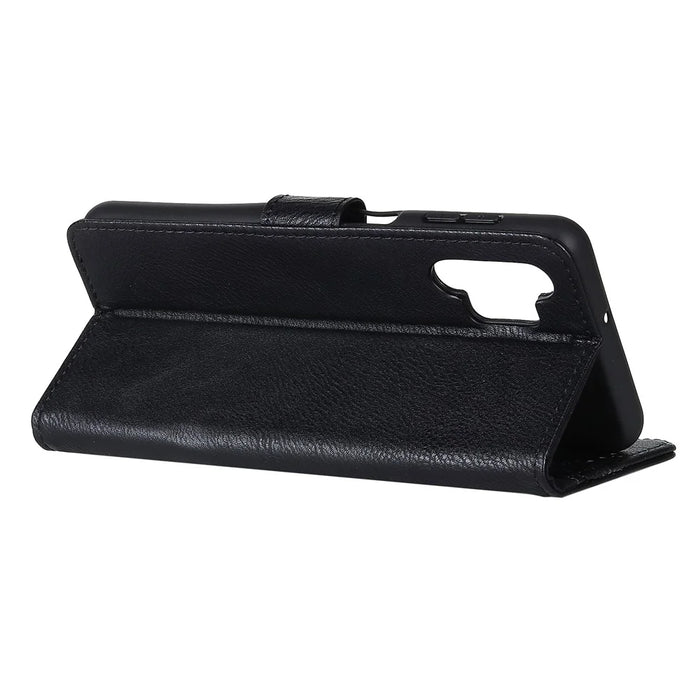 KHAZNEH Retro Style Leather Protector Case Wallet Stand Cover for Samsung Galaxy A32 4G - Black - 3