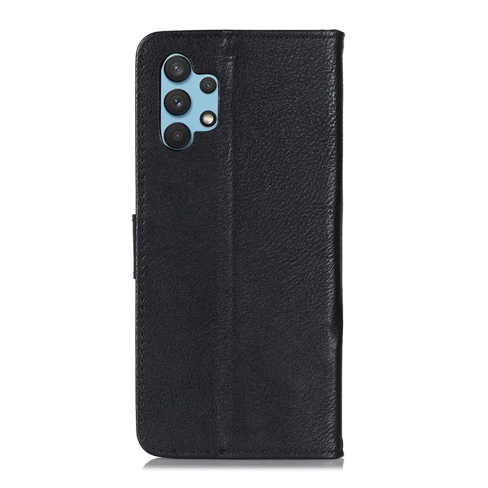 KHAZNEH Retro Style Leather Protector Case Wallet Stand Cover for Samsung Galaxy A32 4G - Black - 7