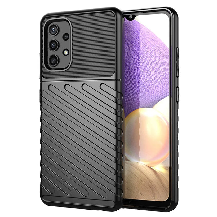 Thunder Series Twill Texture Thickened TPU Protective Cover Case for Samsung Galaxy A32 4G (EU Version) - Black - 1