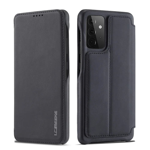 LC.IMEEKE Retro Style Protector Stand Leather Case with Card Holder for Samsung Galaxy A52 4G/5G / A52s 5G - Black - 1
