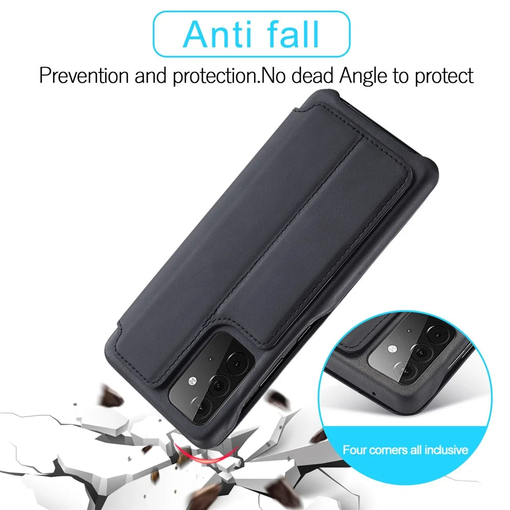 LC.IMEEKE Retro Style Protector Stand Leather Case with Card Holder for Samsung Galaxy A52 4G/5G / A52s 5G - Black - 2