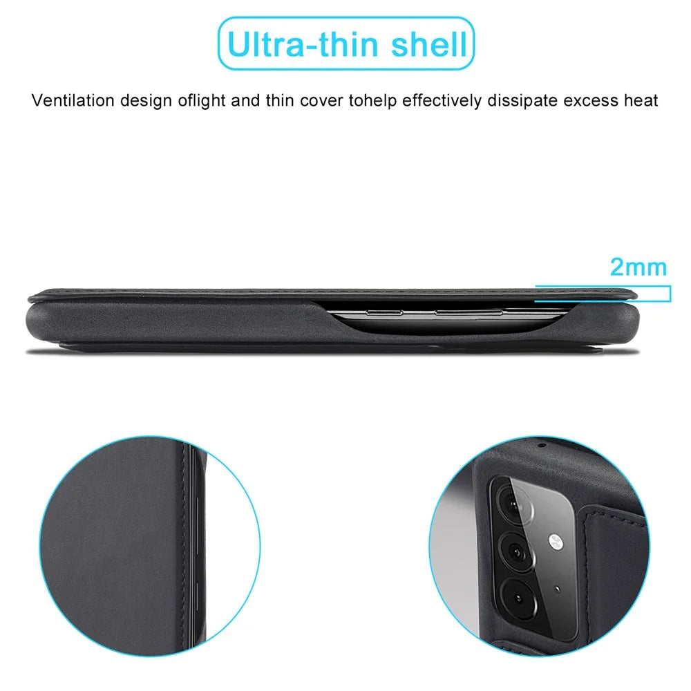 LC.IMEEKE Retro Style Protector Stand Leather Case with Card Holder for Samsung Galaxy A52 4G/5G / A52s 5G - Black - 7