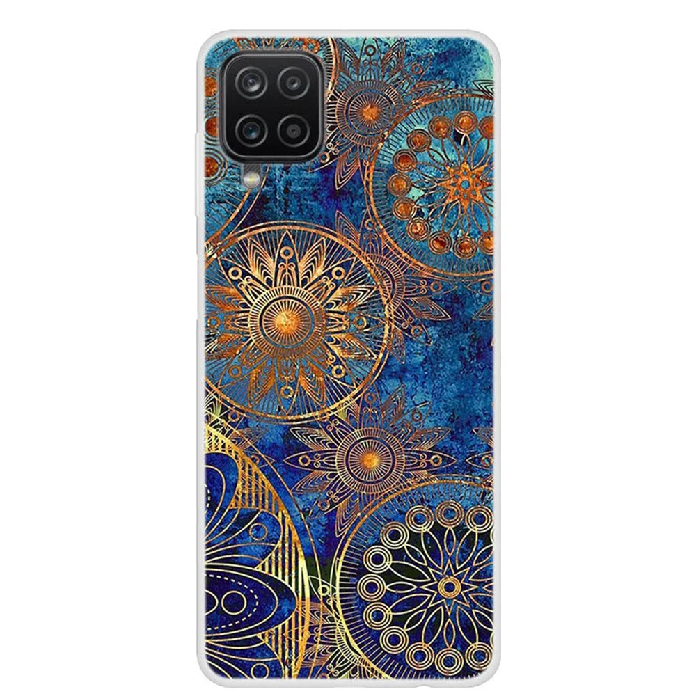 Soft TPU Phone Cover Case with Pattern Printing for Samsung Galaxy A12 - Gold Flower - 1