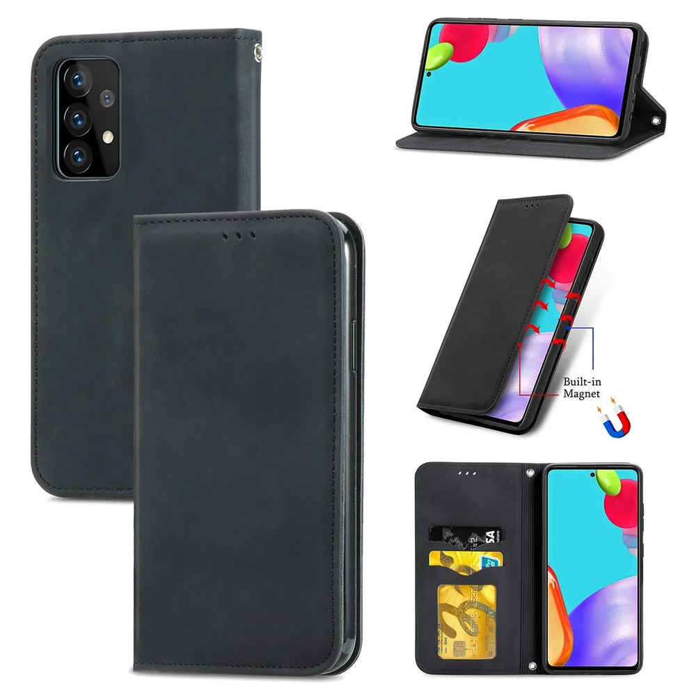 Auto-absorbed Vintage PU Leather Phone Casing for Samsung Galaxy A52 4G/5G / A52s 5G - Black - 1