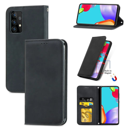 Auto-absorbed Vintage PU Leather Phone Casing for Samsung Galaxy A52 4G/5G / A52s 5G - Black - 1