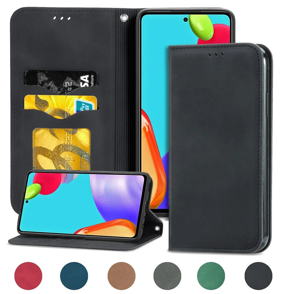 Auto-absorbed Vintage PU Leather Phone Casing for Samsung Galaxy A52 4G/5G / A52s 5G - Black - 2
