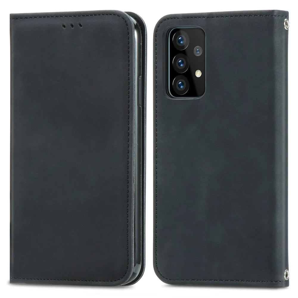 Auto-absorbed Vintage PU Leather Phone Casing for Samsung Galaxy A52 4G/5G / A52s 5G - Black - 3