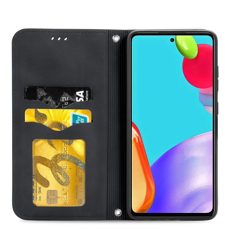 Auto-absorbed Vintage PU Leather Phone Casing for Samsung Galaxy A52 4G/5G / A52s 5G - Black - 4