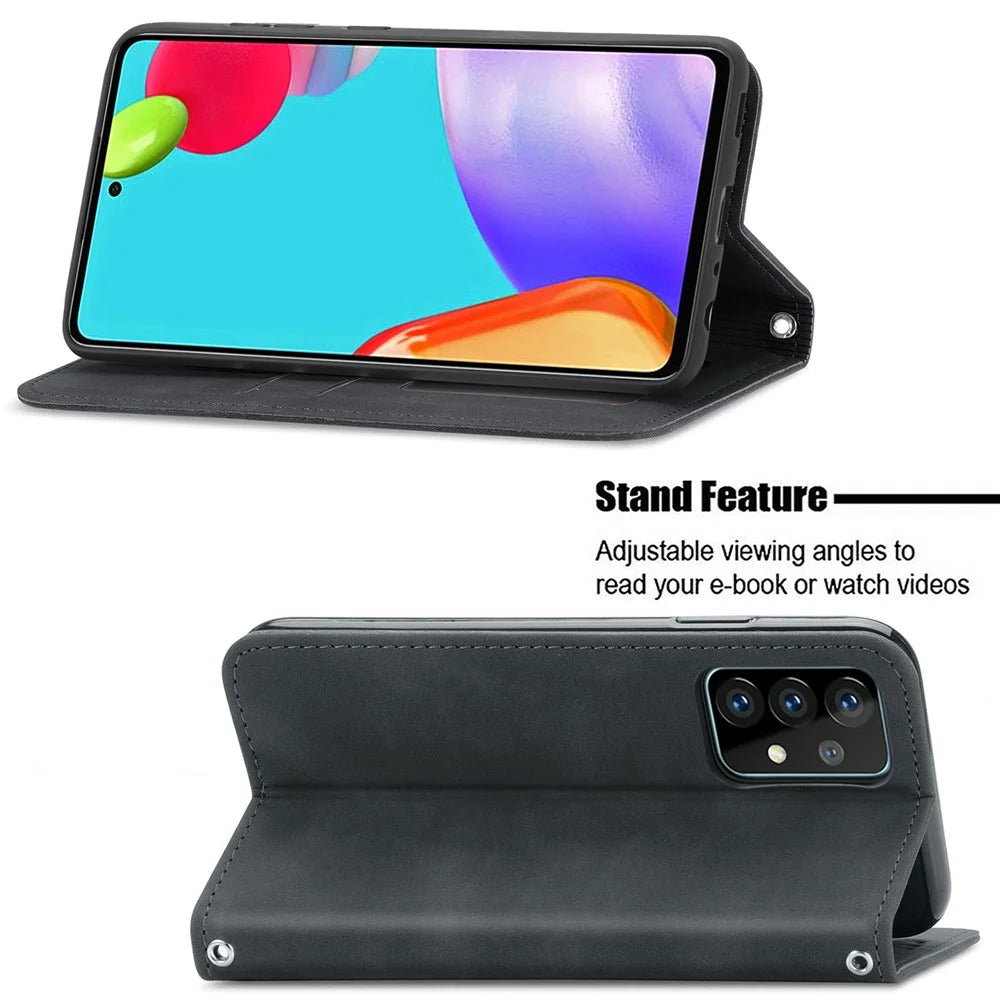 Auto-absorbed Vintage PU Leather Phone Casing for Samsung Galaxy A52 4G/5G / A52s 5G - Black - 5