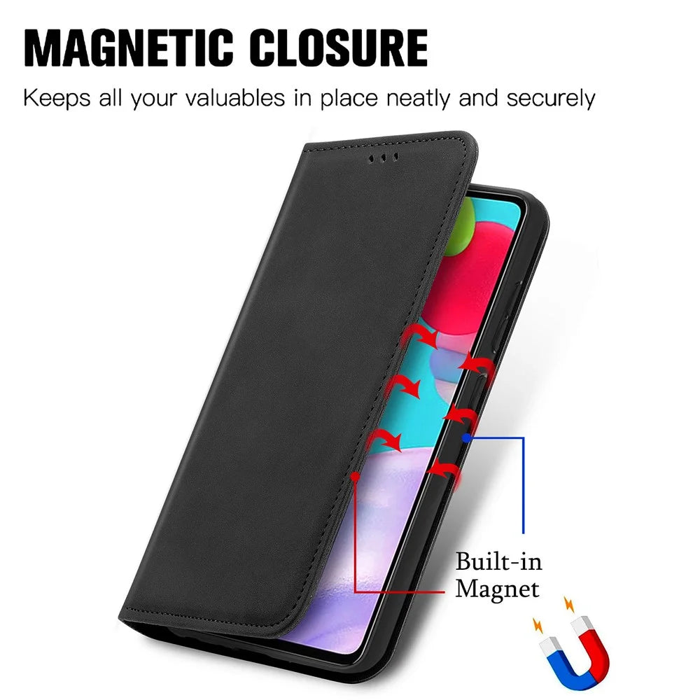 Auto-absorbed Vintage PU Leather Phone Casing for Samsung Galaxy A52 4G/5G / A52s 5G - Black - 6