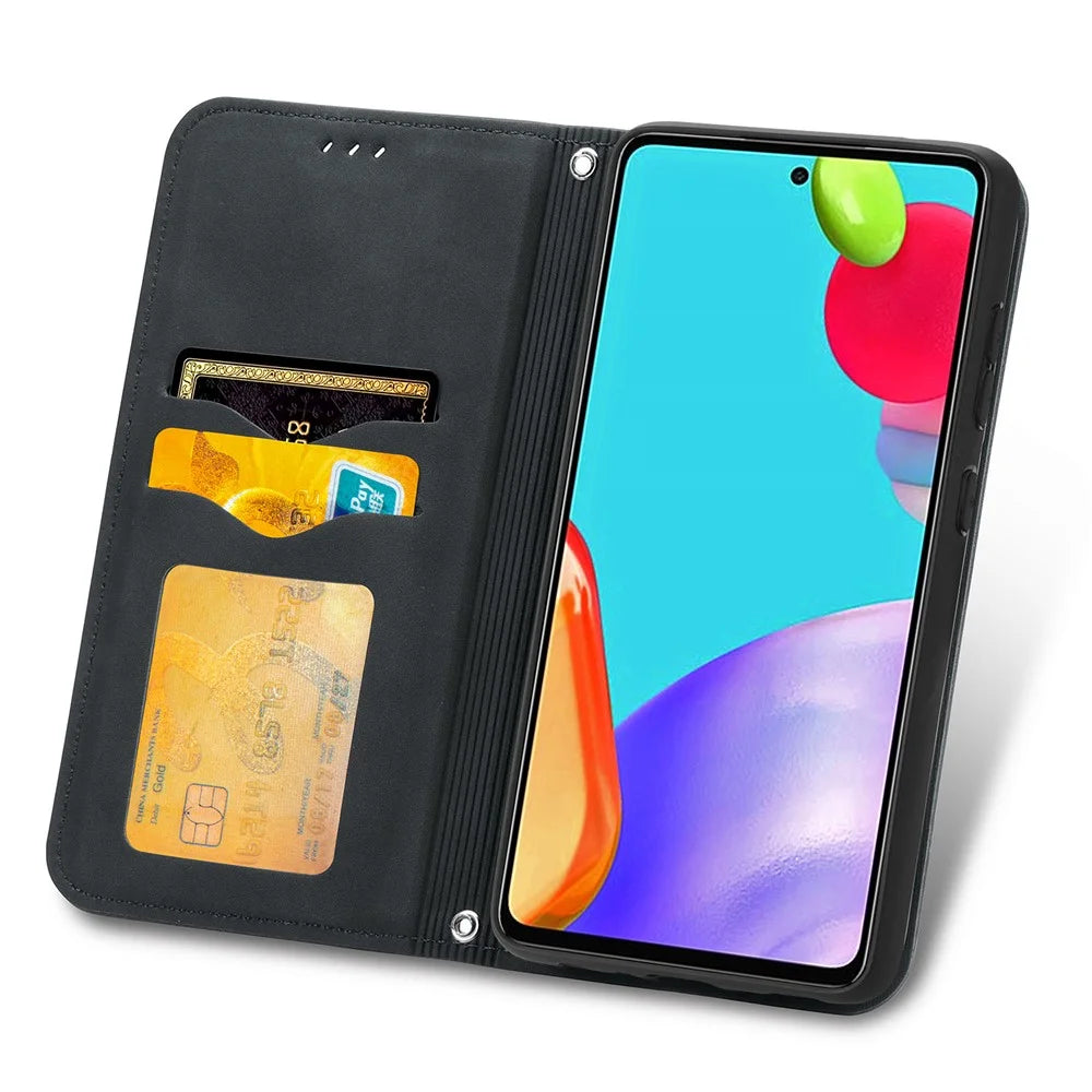 Auto-absorbed Vintage PU Leather Phone Casing for Samsung Galaxy A52 4G/5G / A52s 5G - Black - 7