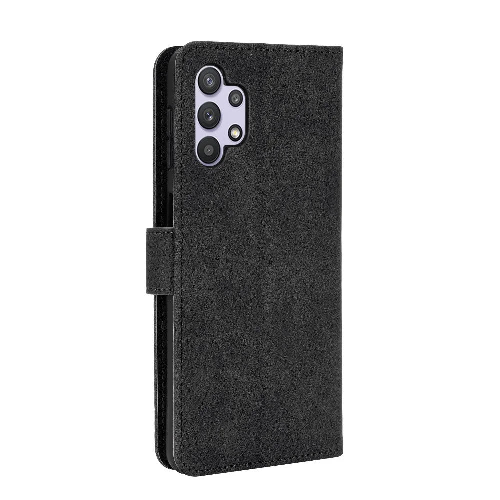 Skin-touch Protective Leather Flip Shell for Samsung Galaxy A32 5G/M32 5G Wallet Stand Cover - Black - 4