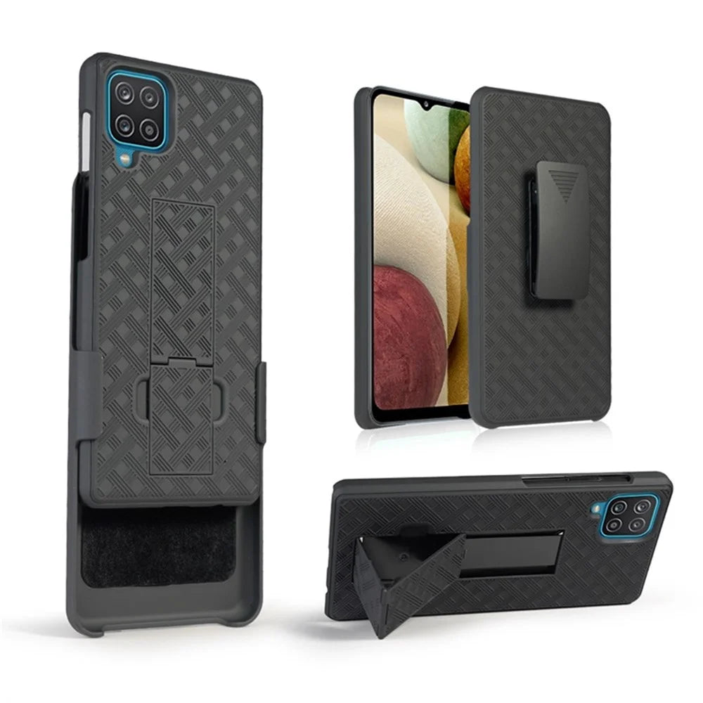 Swivel Belt Clip Holster Woven Texture PC + TPU Hybrid Case for Samsung Galaxy A12 - 1