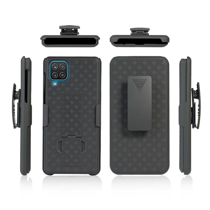 Swivel Belt Clip Holster Woven Texture PC + TPU Hybrid Case for Samsung Galaxy A12 - 2