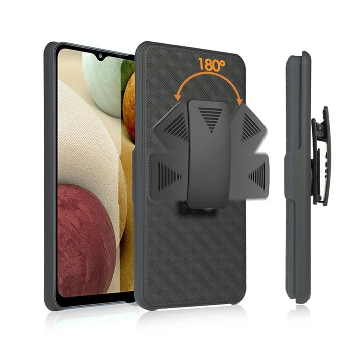 Swivel Belt Clip Holster Woven Texture PC + TPU Hybrid Case for Samsung Galaxy A12 - 3