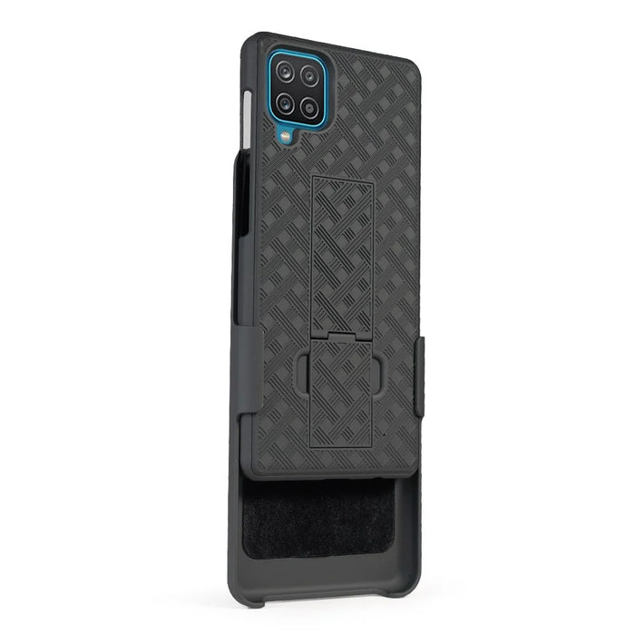 Swivel Belt Clip Holster Woven Texture PC + TPU Hybrid Case for Samsung Galaxy A12 - 4