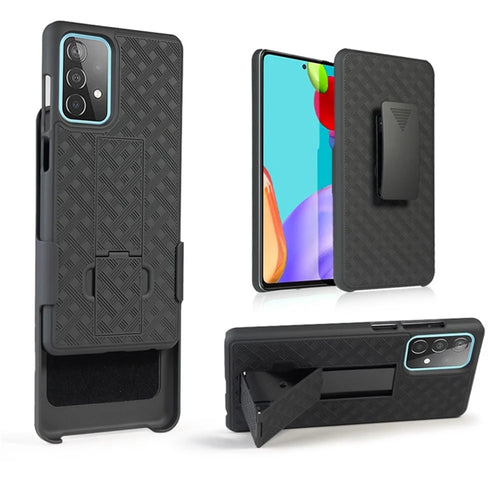Swivel Belt Clip Holster Woven Texture PC + TPU Hybrid Case for Samsung Galaxy A52 4G/5G / A52s 5G - 1