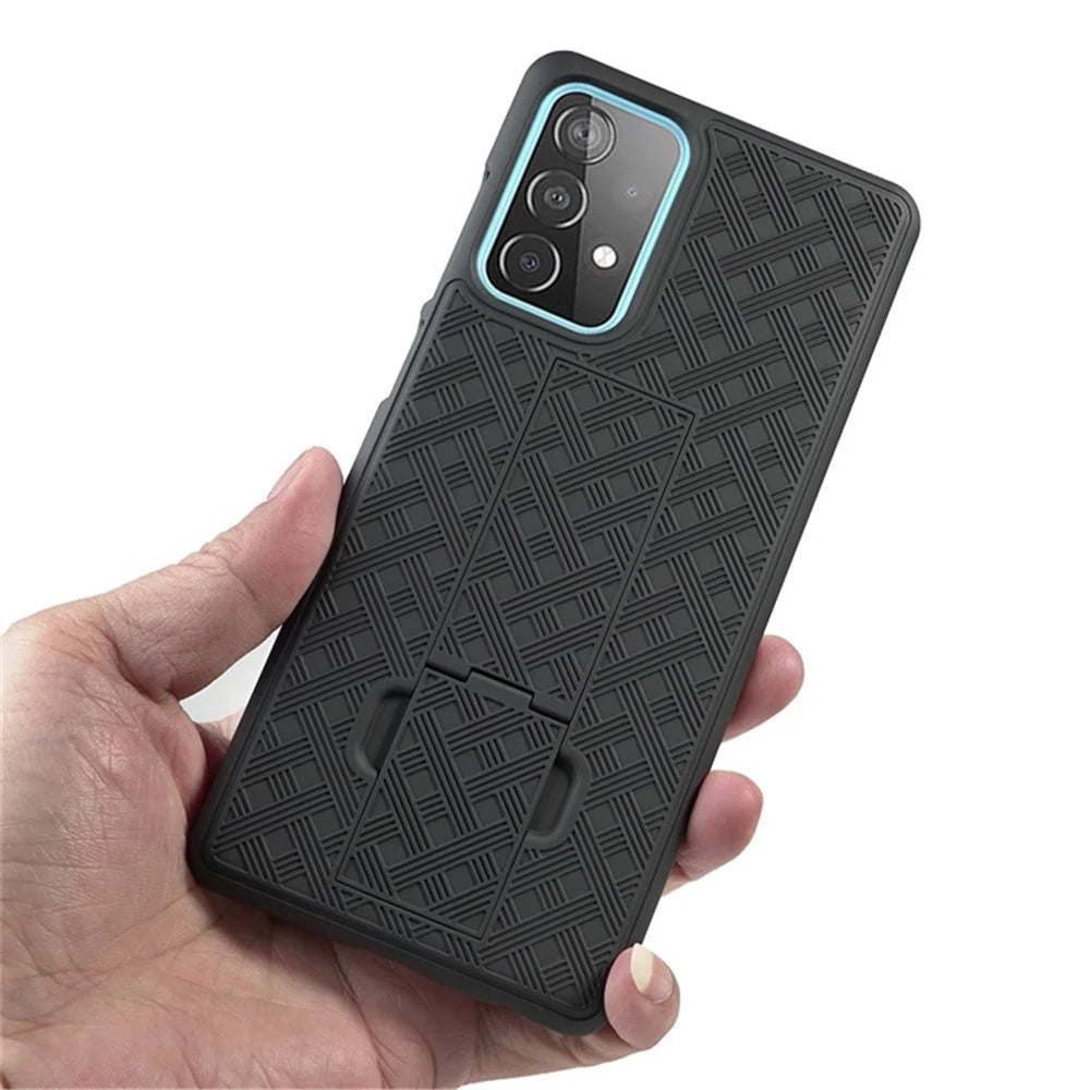 Swivel Belt Clip Holster Woven Texture PC + TPU Hybrid Case for Samsung Galaxy A52 4G/5G / A52s 5G - 5