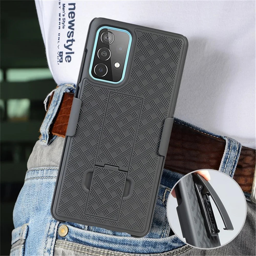 Swivel Belt Clip Holster Woven Texture PC + TPU Hybrid Case for Samsung Galaxy A52 4G/5G / A52s 5G - 6