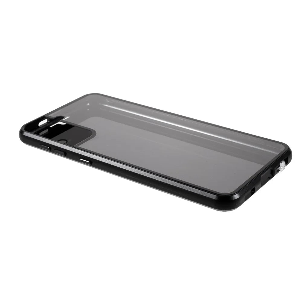 Lock Installation Metal Frame + Double Side Tempered Glass Full Protection Anti-spy Phone Case for Samsung Galaxy S21 4G/5G - Black - 5
