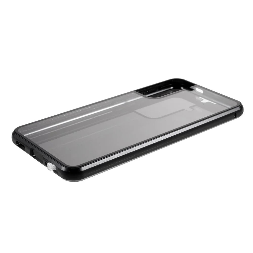 Lock Installation Metal Frame + Double Side Tempered Glass Full Protection Anti-spy Phone Case for Samsung Galaxy S21 4G/5G - Black - 6