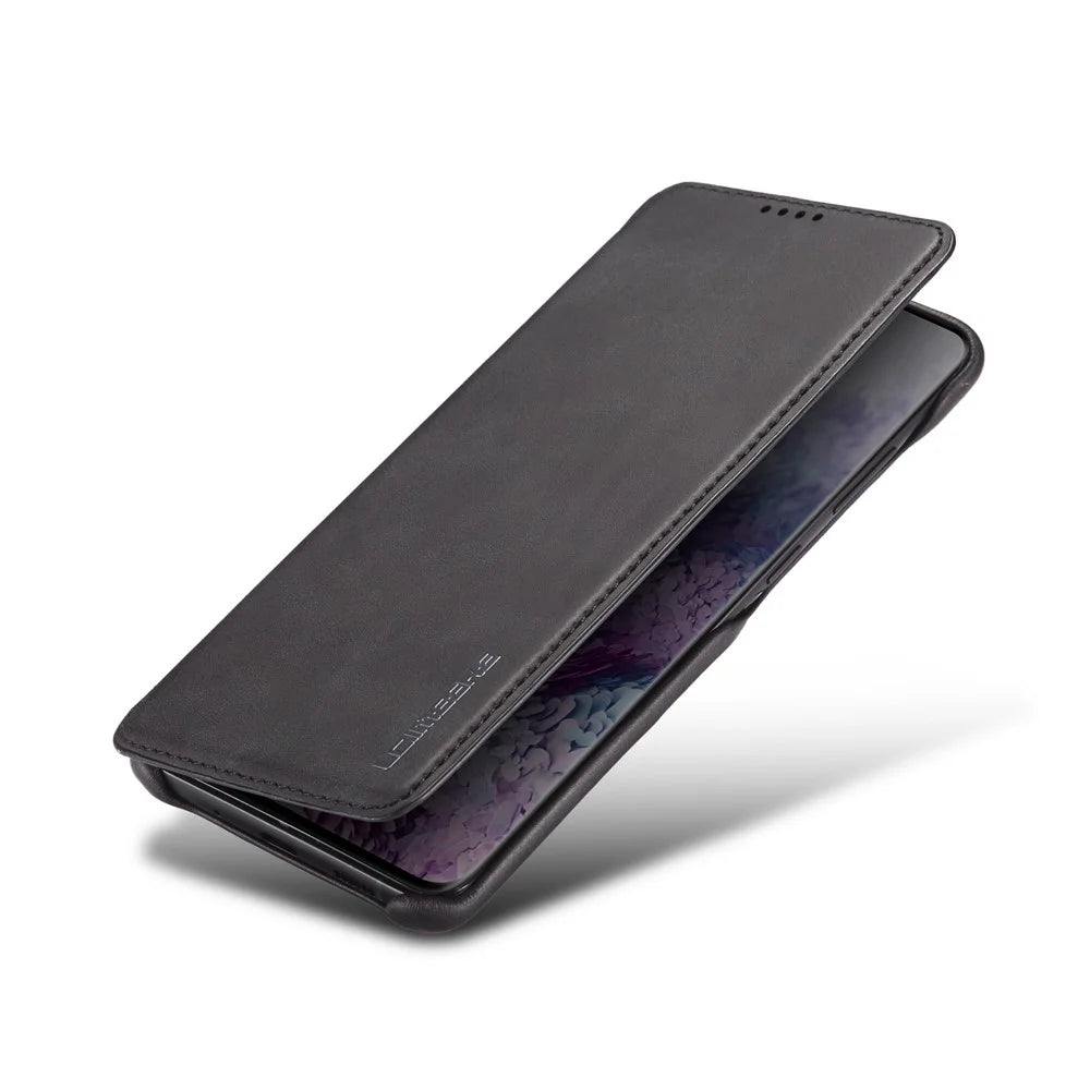 LC.IMEEKE Retro Style Leather Phone Case Cover with Card Holder for Samsung Galaxy S20 FE 4G/FE 5G/S20 Lite/S20 FE 2022 - Black - 5