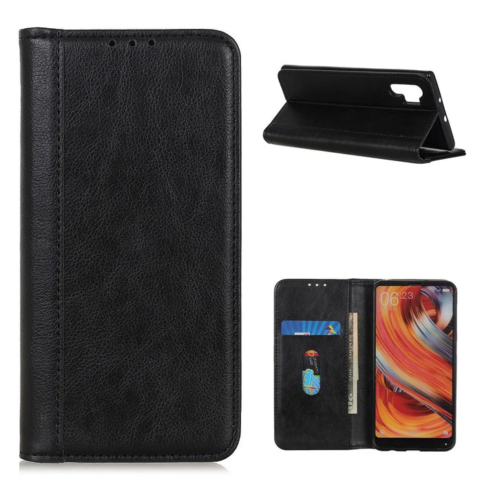 For Samsung Galaxy A32 4G (EU Version) Auto-absorbed Design Litchi Skin Split Leather Case Wallet Cover - Black - 1