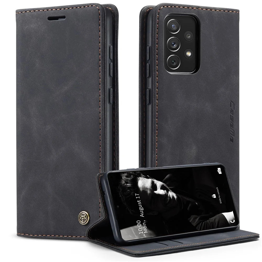 CASEME 013 Series Automatic Suction Leather Wallet Case for Samsung Galaxy A72 4G/5G - Black - 1
