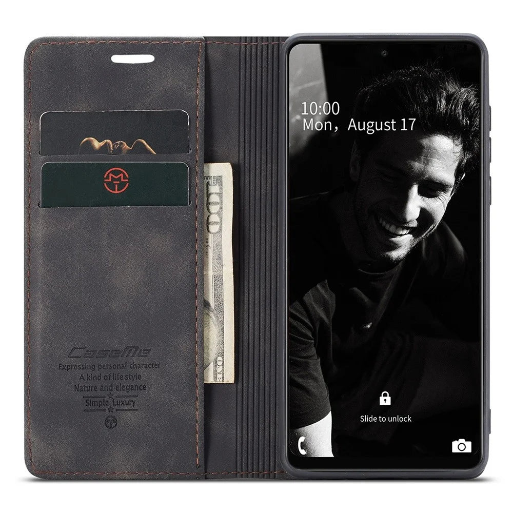 CASEME 013 Series Automatic Suction Leather Wallet Case for Samsung Galaxy A72 4G/5G - Black - 2