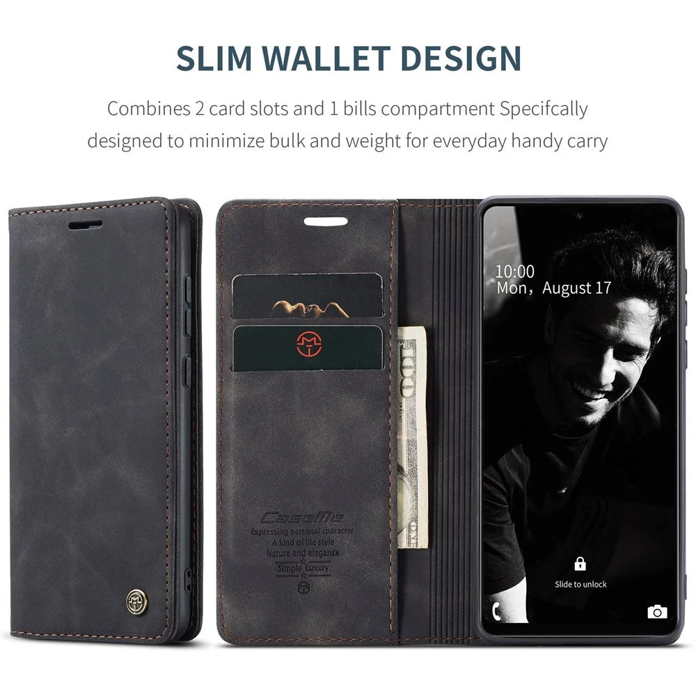 CASEME 013 Series Automatic Suction Leather Wallet Case for Samsung Galaxy A72 4G/5G - Black - 4