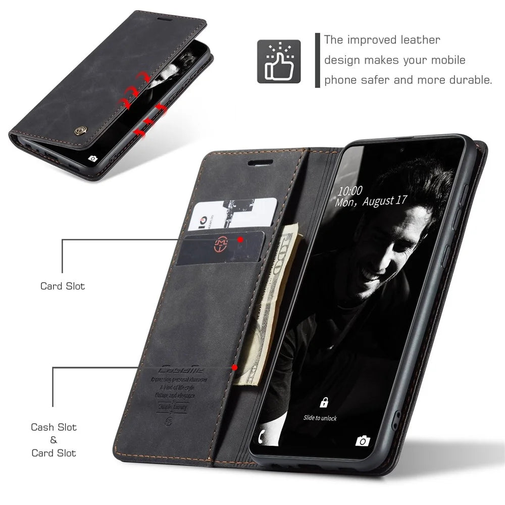 CASEME 013 Series Automatic Suction Leather Wallet Case for Samsung Galaxy A72 4G/5G - Black - 5