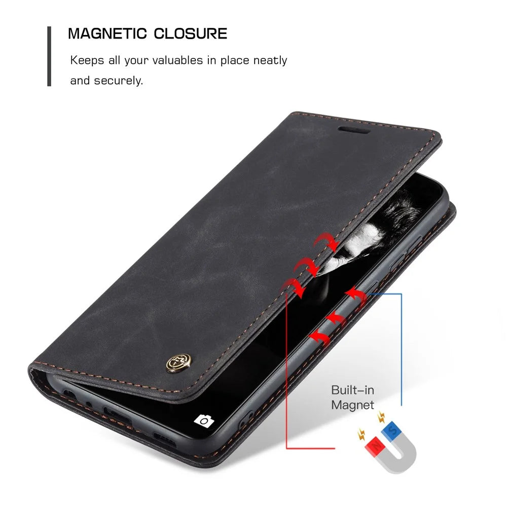 CASEME 013 Series Automatic Suction Leather Wallet Case for Samsung Galaxy A72 4G/5G - Black - 6