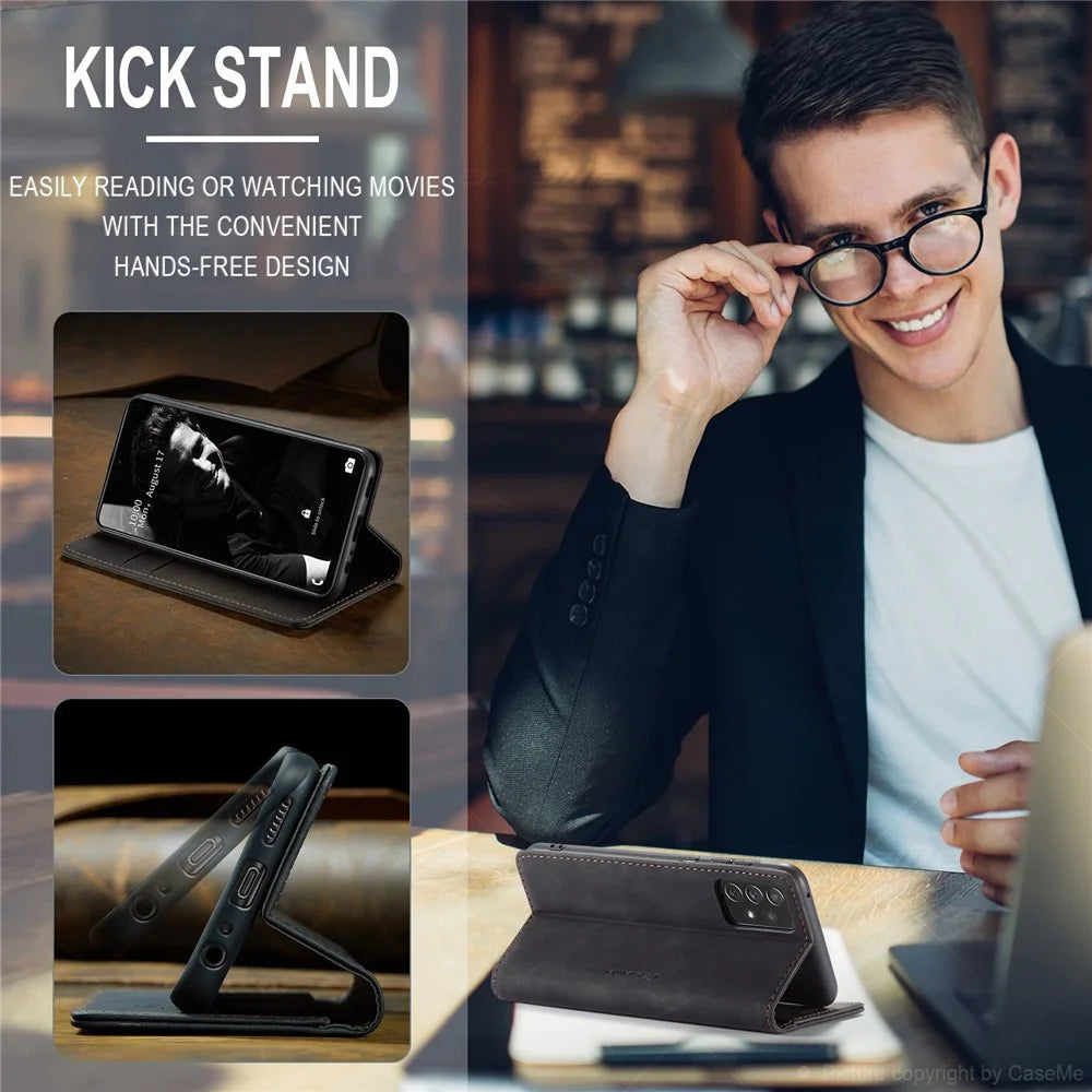CASEME 013 Series Automatic Suction Leather Wallet Case for Samsung Galaxy A72 4G/5G - Black - 7