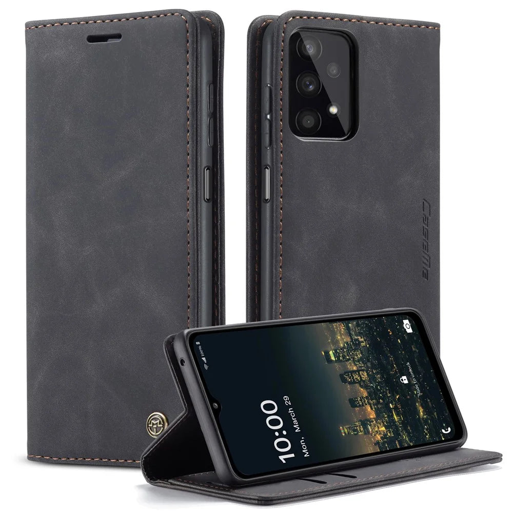 CASEME 013 Series Simple Design Automatic Suction Leather Wallet Case for Samsung Galaxy A32 5G/M32 5G - Black - 1